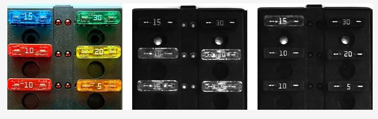 左：實(shí)際部分；中：紅光（不清楚的數(shù)字）；右：藍(lán)光（清晰的數(shù)字）.png